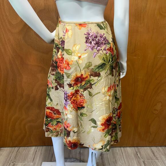 Talbots Women’s 10 Floral Midi Skirt Silk Wool Blend A-Line Lined Zip - Picture 2 of 9